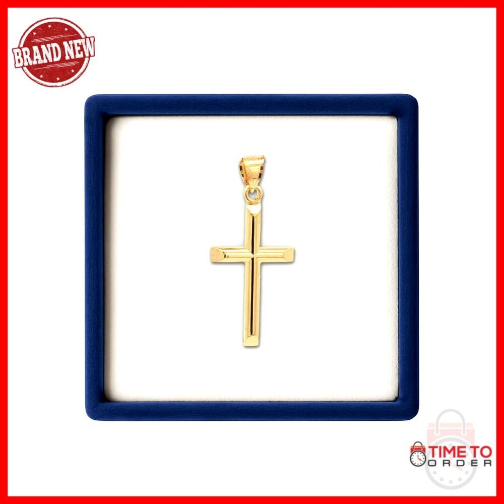 14K Yellow Gold Cross Pendant, 1.25 Inch Religious Jewelry, Handcrafted USA